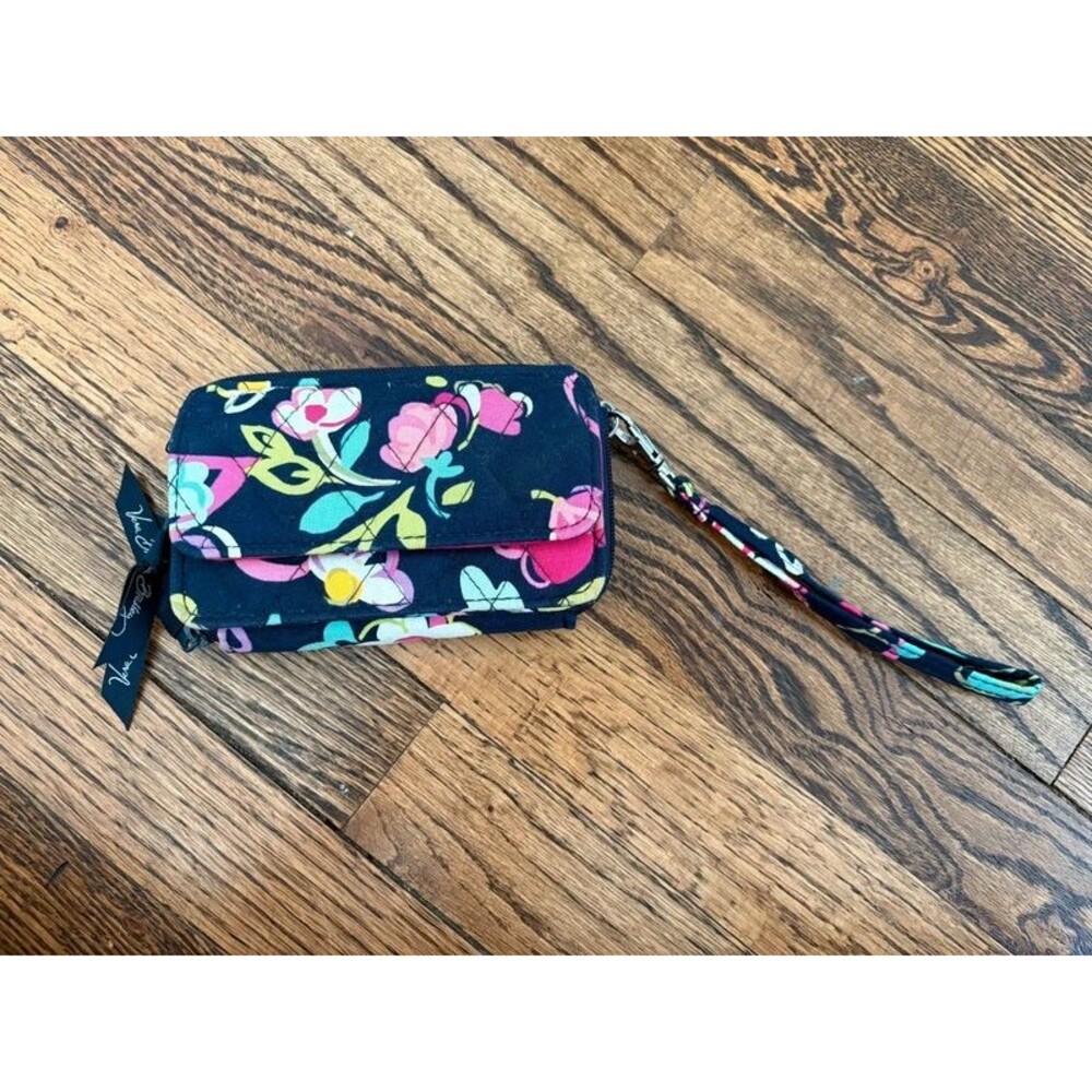 Vera Bradley Zip Around Wristlet Wallet Navy Blue Pink Floral